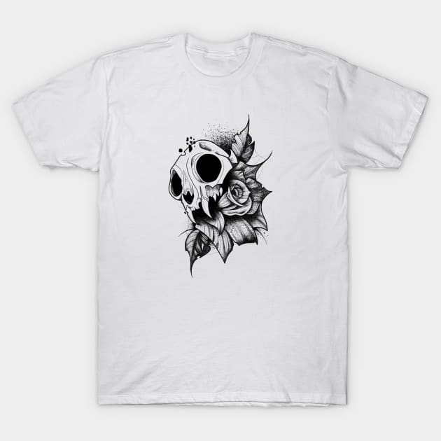 Skull And Rose (black version) T-Shirt by Gmonster